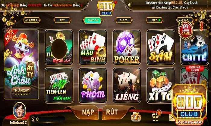 Chọn chơi Bài tiến lên trong mục Game bài